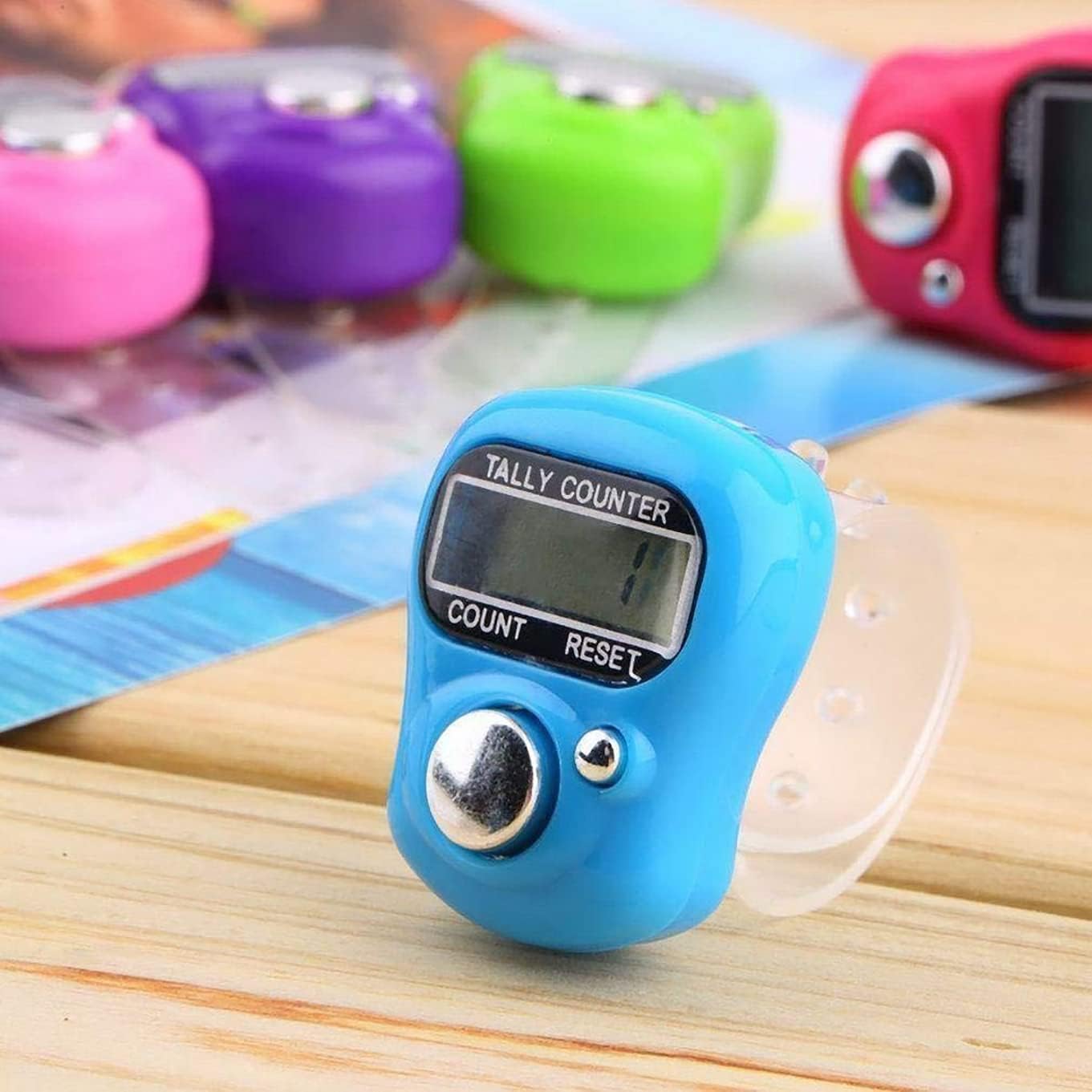 E-COSMOSMini Hand Tally Counter - Digital Finger Ring Count Tool for Mantra Jap, Cricket Umpire & More (Color Varies)