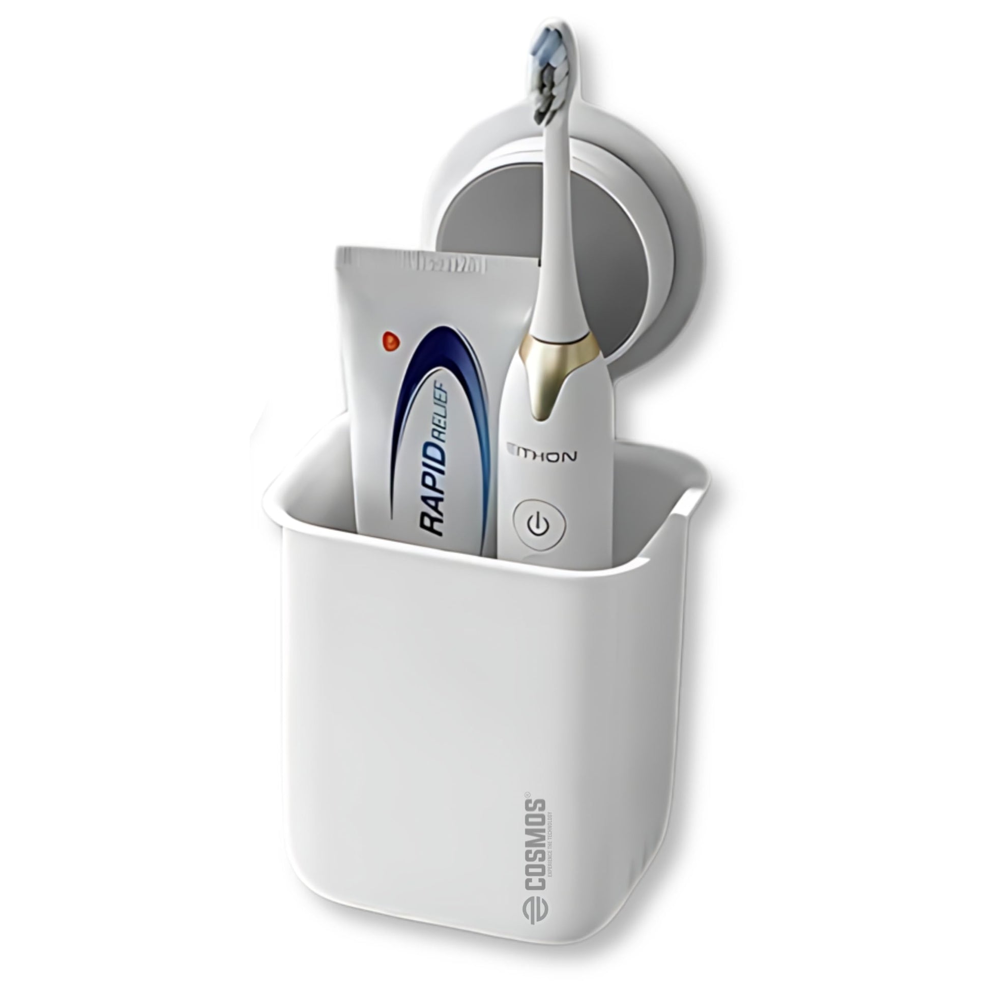 E-COSMOS Wall Mounted Self Adhesive Plastic Toothbrush Holder for Toothbrushes, Toothpaste, Shaver, Razor & Make Up Brush (POF2).