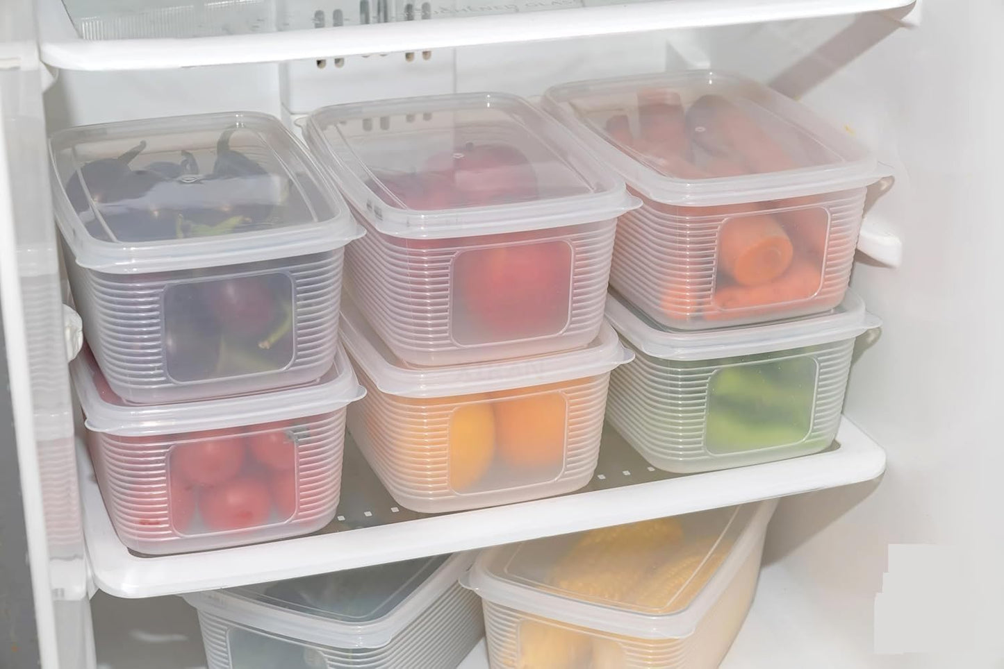 E-COSMOS Fridge Storage Boxes Pack Of 6 With Removable Drain Plate And Airtight Lid (1500ml)