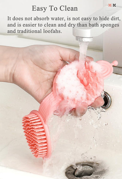 E-COSMOS 2 in 1 Body scrubber with Scalp Massager Shampoo Brush Shower Hair Comb Durable Smooth Hair Brush for Hair Growth Skin Friendly Soft Odorless Head for Men Women Kids (MULTICOLOR/PACK OF-1)