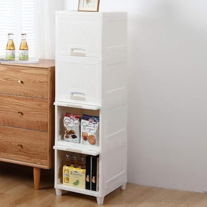 E-COSMOS 6 Units Plastic Cupboard for Clothes Plastic Cabinet for Storage Foldable Wardrobe for Plastic Rack for Clothes Storage Cabinet Plastic Modular Drawer Storage Box,White (6 Layer)