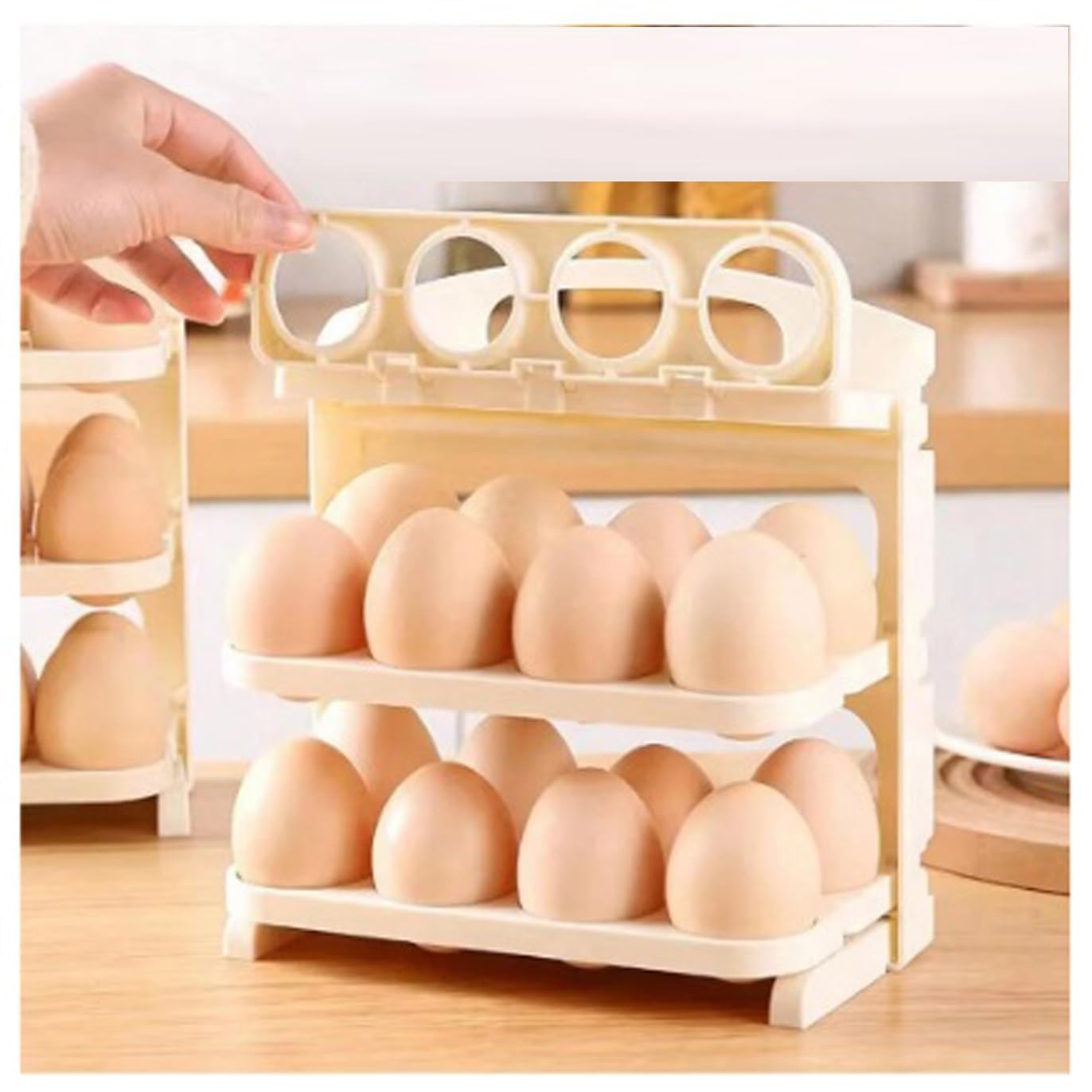 E-COSMOS Layer, 24 Grid Plastic Egg Tray For Fridge | Fresh-Keeping Cases Holder | Egg Storage Container | Egg Refrigerator Tray | Easy To Use | Foldable (Cream, Pack of 1)
