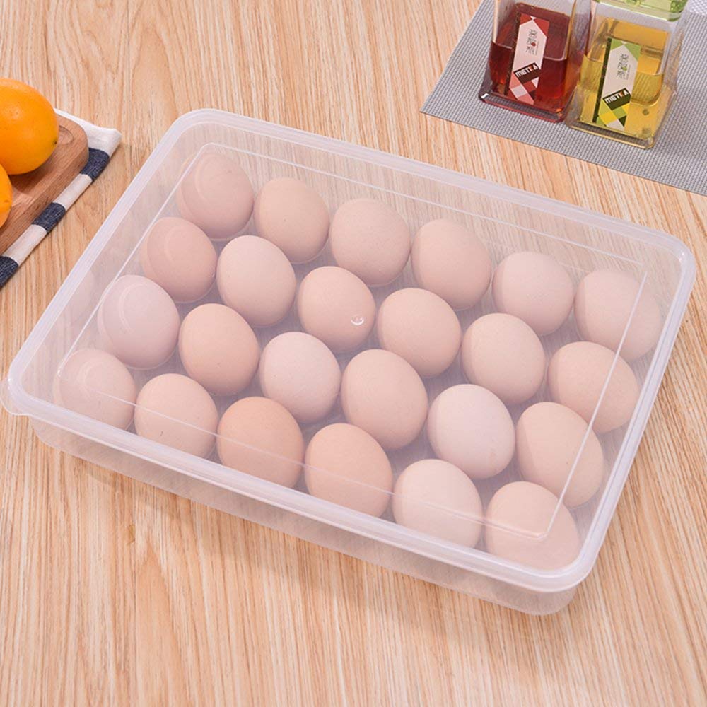 E-COSMOS 24 Grid Egg Storage Box Egg Refrigerator Storage Tray, Stackable Plastic Egg Containers for Fridge Kitchen Size of The 24 Egg Storage Box is (31x23x6) Cm