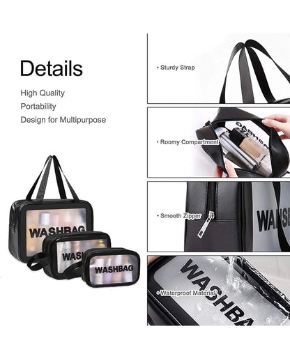 E-COSMOS Clear Makeup Pouch Set, Cosmetic Organizer Bag for Women and Girls, Waterproof Storage Kit (Set of 3)
