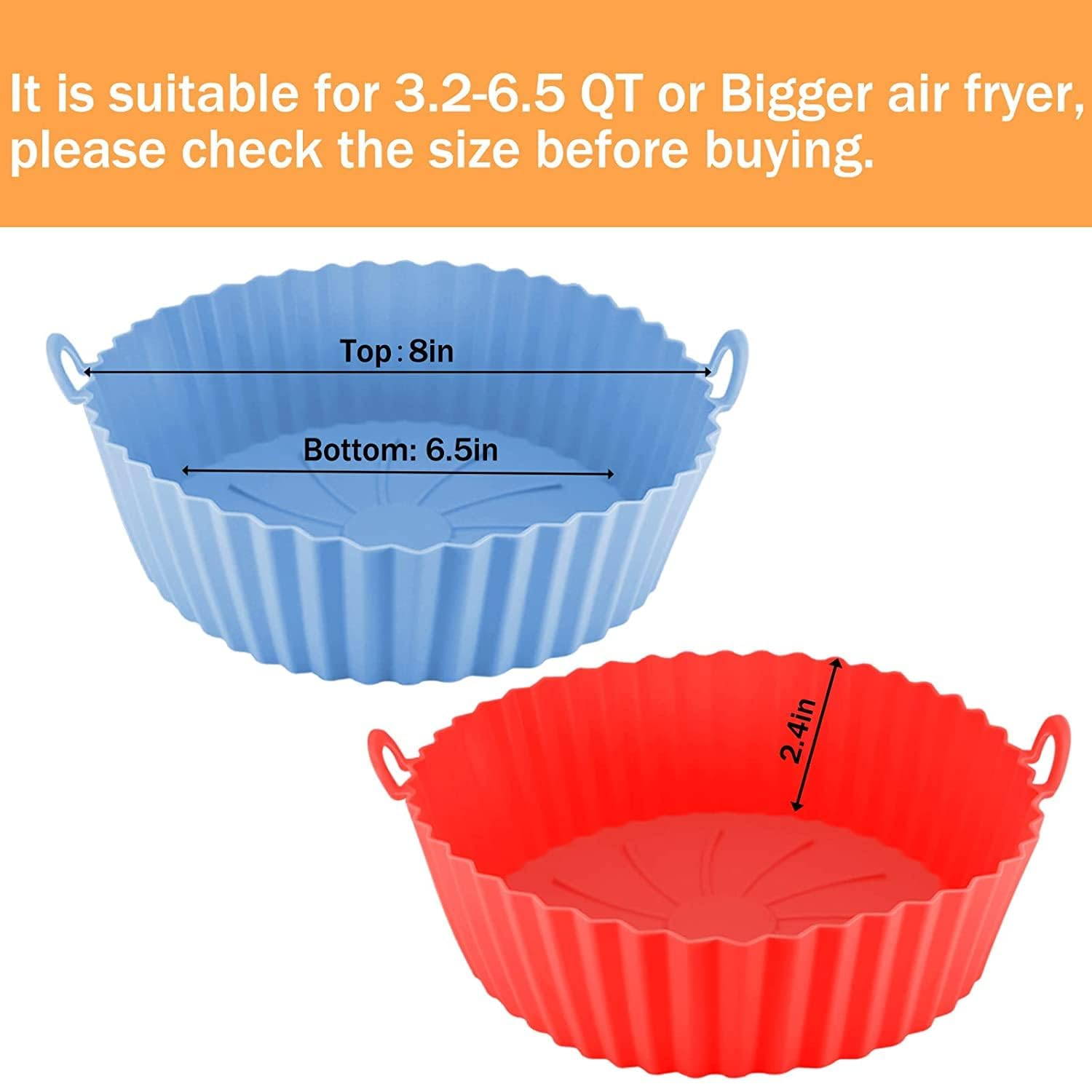 E-COSMOS Nonstick Round Silicone Air Fryer Liners - Reusable Baking Tray with Ear Handles, 8 Inch Multicolor, Perfect for Easy Cooking & Cleanup - Multicolor (8 inch, Pack of 2)