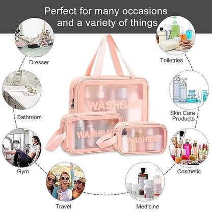 E-COSMOS Clear Makeup Pouch Set, Cosmetic Organizer Bag for Women and Girls, Waterproof Storage Kit (Set of 3)