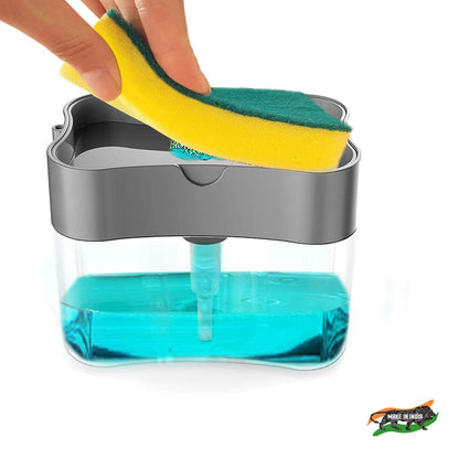 E-COSMOS Soap Dispenser for Dishwasher Liquid Holder, Liquid Dispenser Through Pump (Multi-Color, 400 ML) with Sponge (Grey)