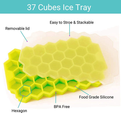 E-COSMOS Ice Cube Tray Silicone for Freezer Honeycomb 37 Cavity Ice Cube Mould Flexible Tray for Freezer, Chocolate Cake Maker, Ice Trays for Chilled Drinks, Reusable (Multi Color)
