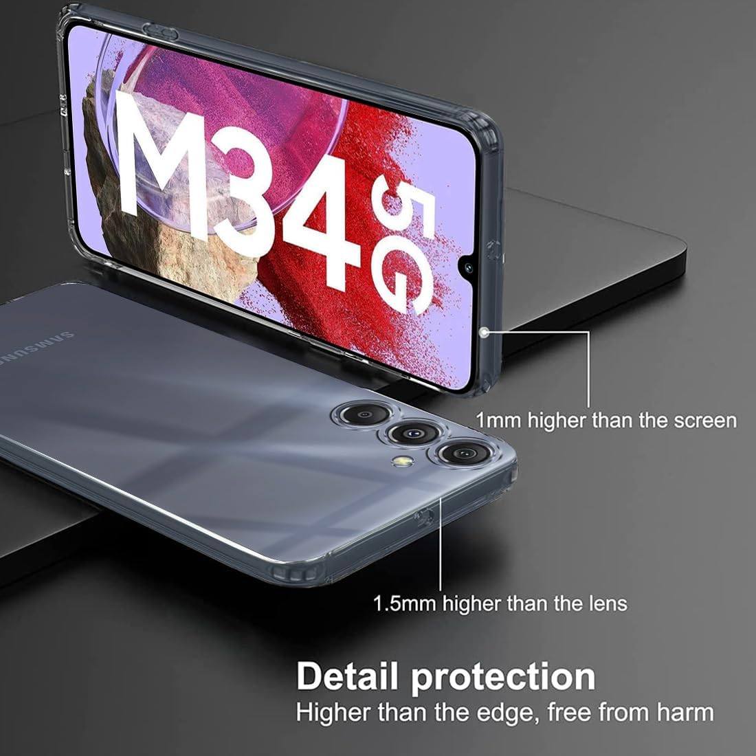 E-COSMOS for Samsung Galaxy M34 5G Case Cover Slim Crystal Clear Soft TPU Back Cover (Transparent)