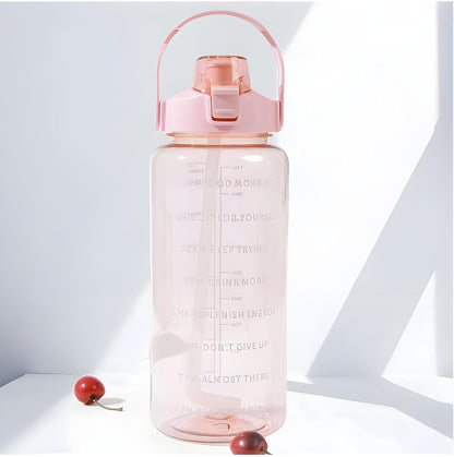 E-COSMOS 2L Capacity Belt Straw Transparent Motivational Water Bottle
