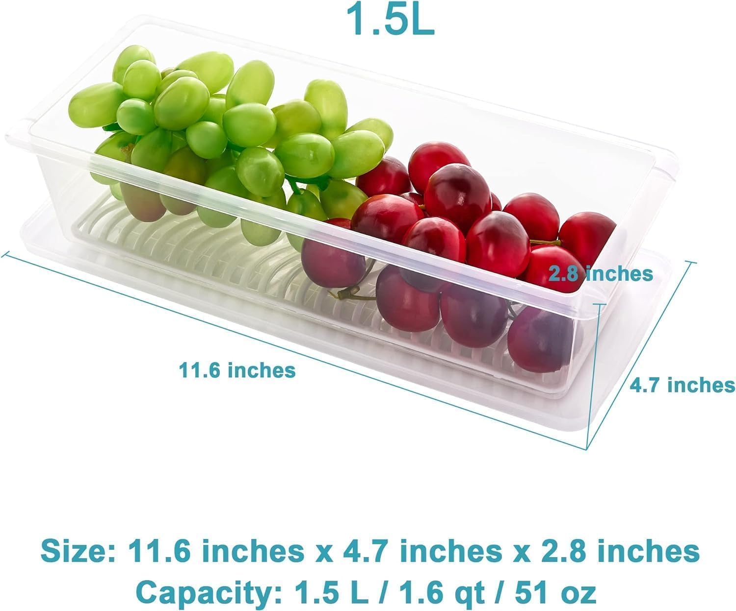 E-COSMOS Fridge Storage Boxes Pack Of 6 With Removable Drain Plate And Airtight Lid | Stackable Plastic Fridge Storage Containers Keeps Fruits, Vegetables, Meat, Fish Fresh Longer, 1500 Ml