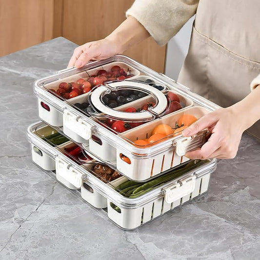 E-COSMOS Ultimate Fridge Storage Solution: 4 Compartment Vegetable Tray with Handle & Lid (Pack Of 1)