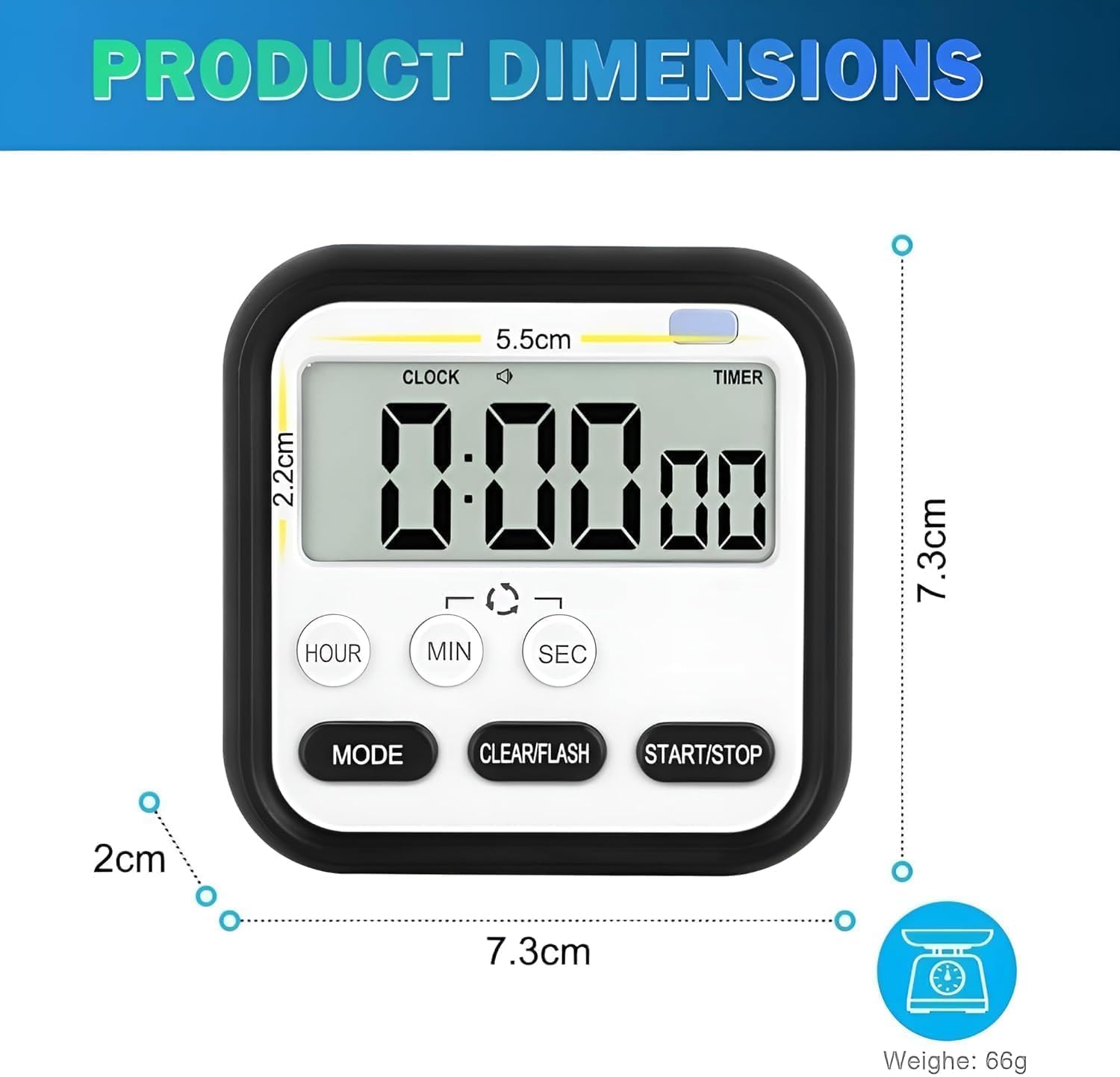 E-COSMOS Digital Kitchen Timer & Stopwatch, Countdown Large Digits, Loud Alarm, Magnetic Stand, Round, (Multi Colour)