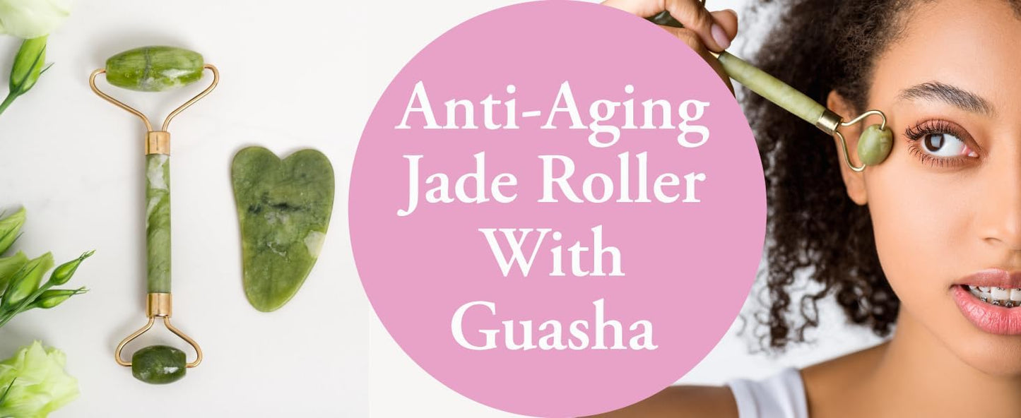 E-COSMOS Facial Massager Jade Roller & Gua Sha Tool Natural Himalayan Stone
