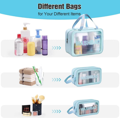 E-COSMOS Clear Makeup Pouch Set, Cosmetic Organizer Bag for Women and Girls, Waterproof Storage Kit (Set of 3)