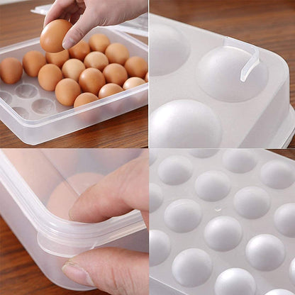 E-COSMOS 24 Grid Egg Storage Box Egg Refrigerator Storage Tray, Stackable Plastic Egg Containers for Fridge Kitchen Size of The 24 Egg Storage Box is (31x23x6) Cm