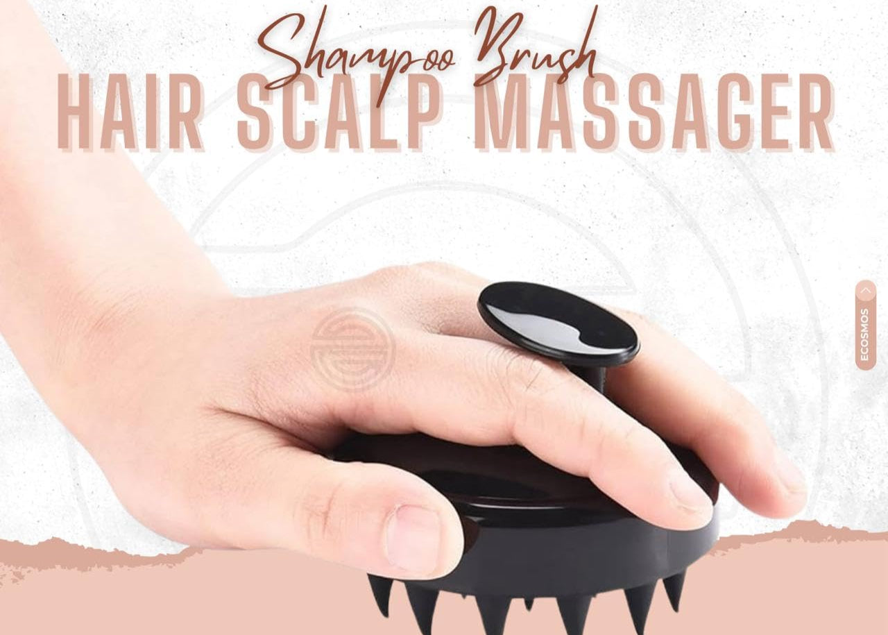 E-COSMOS Hair Scalp Massager Shampoo Brush with Soft Silicone Bristles Kitchen for Anti Dandruff Removal Head Massager Prevents Hair Loss for Men, Women (Black)