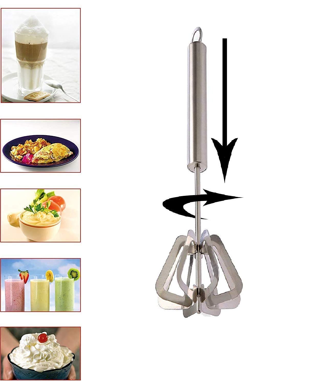 E-Cosmos Free Stainless Steel Hand Push Whisk Blender ,Beater Milk Frother, Mixer Stirrer, Blending, Egg Beater, Stirring Lassi/Butter Milk Maker/Mixer, Silver, Medium