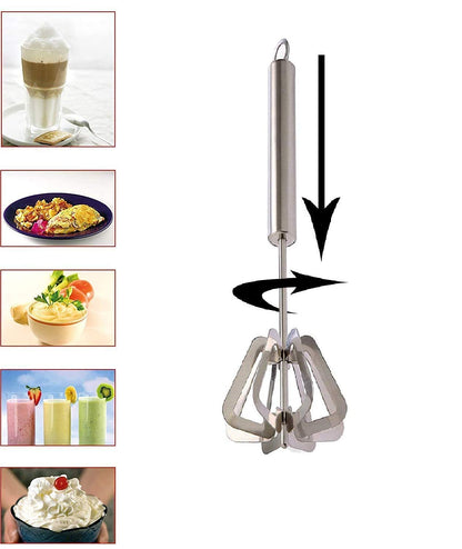 E-Cosmos Free Stainless Steel Hand Push Whisk Blender ,Beater Milk Frother, Mixer Stirrer, Blending, Egg Beater, Stirring Lassi/Butter Milk Maker/Mixer, Silver, Medium