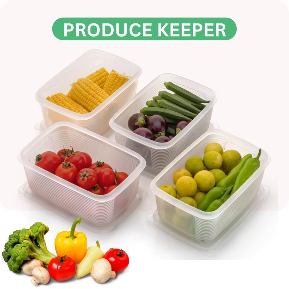 E-COSMOS Fridge Storage Boxes Pack Of 6 With Removable Drain Plate And Airtight Lid (1500ml)