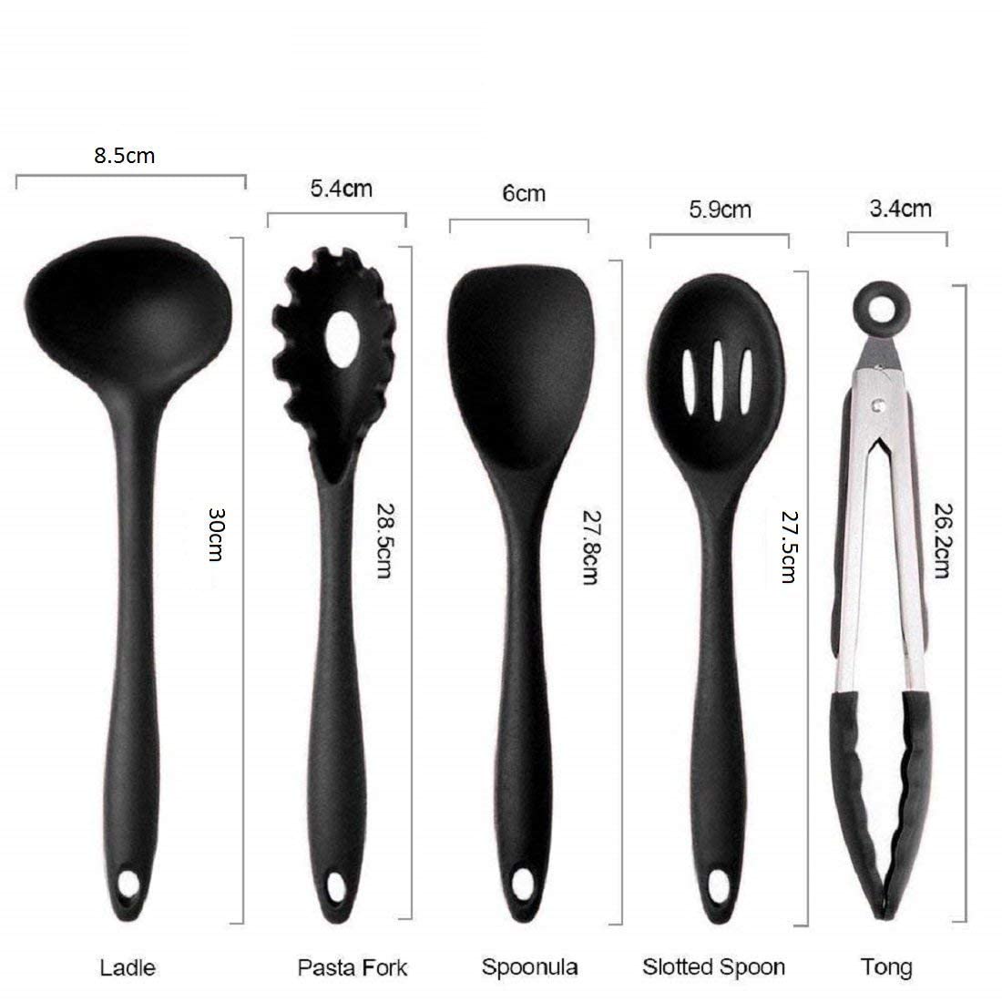E-COSMOS Stylish Silicone Cooking & Baking Utensil Set - 12 Pcs Non-Stick Kitchen Tools with Wooden Handles - Eco-Friendly, BPA-Free & Heat Resistant (Black)