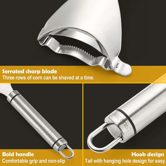 E-COSMOS Stainless Steel Corn Peeler - Cob Stripper Tool Thresher Removes Kernels in Seconds - Kitchen Gadget