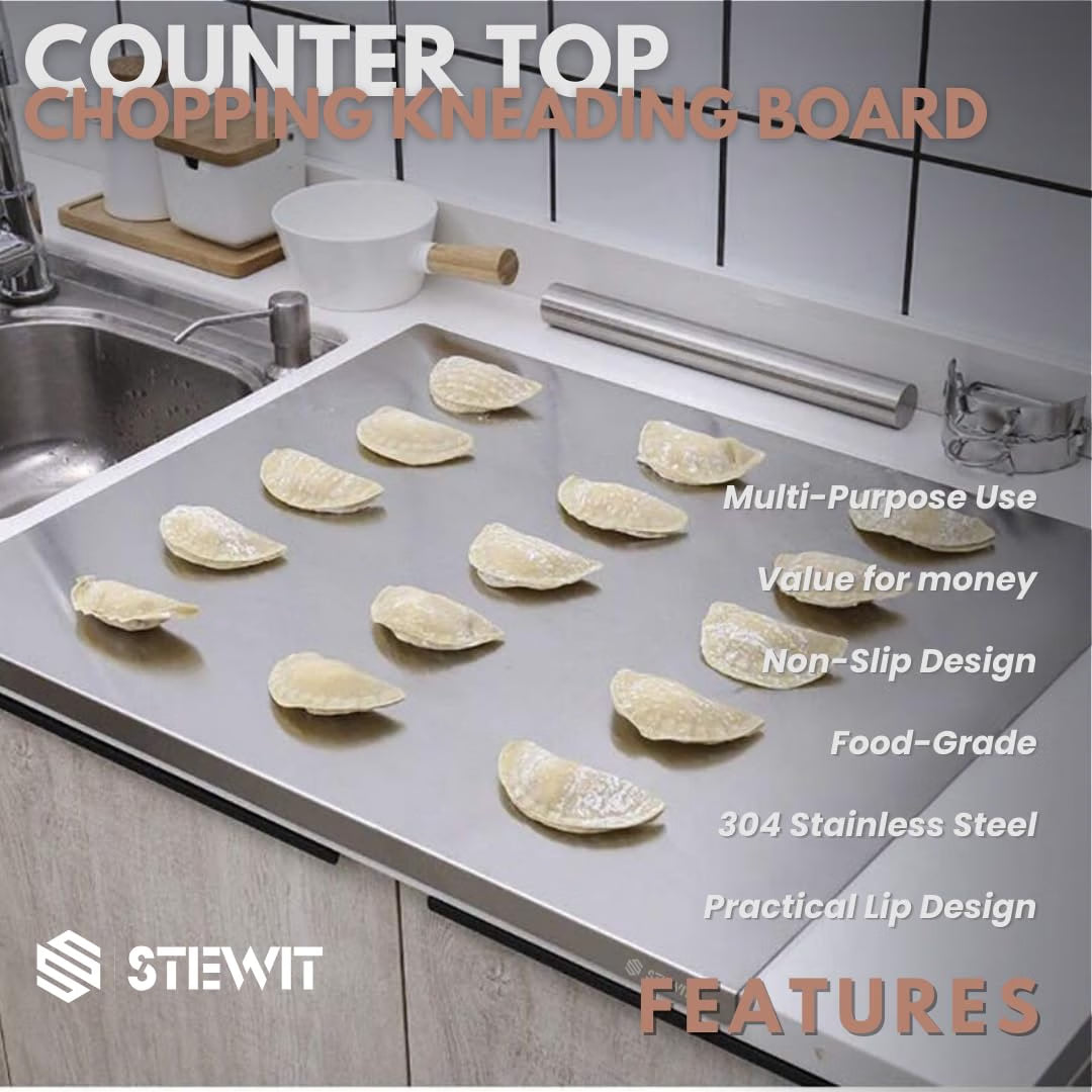 Stewit® Large Stainless Steel Cutting Board for Kitchen,Chopping Board for Meat, Vegetables & Fruit, Extra Large Heavy Duty Countertop Surface, Easy to Clean & Durable