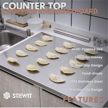 Stewit® Large Stainless Steel Cutting Board for Kitchen,Chopping Board for Meat, Vegetables & Fruit, Extra Large Heavy Duty Countertop Surface, Easy to Clean & Durable