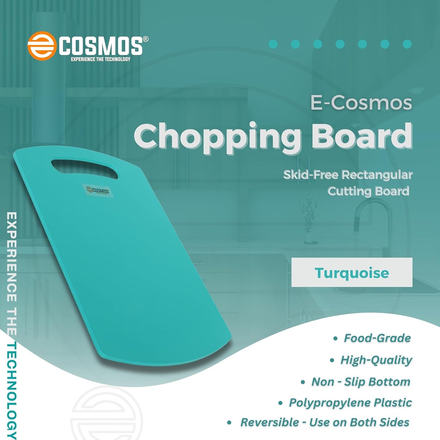 E-COSMOS Plastic Cutting/Chopping Board (Turquoise), M