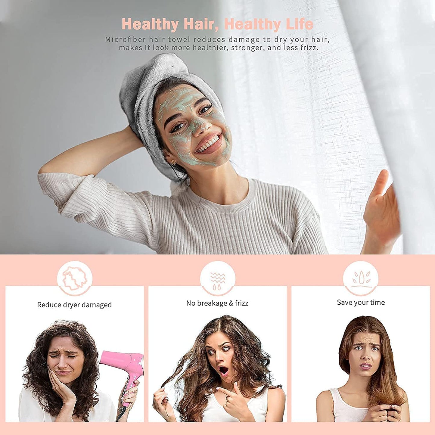 E-COSMOS Hair Towel Wrap Absorbent Towel Hair-Drying Bathrobe Magic Hair Warp Towel Super Quick-Drying Microfiber 500 GSM Bath Towel Hair Dry Cap Salon Towel (Multicolor)