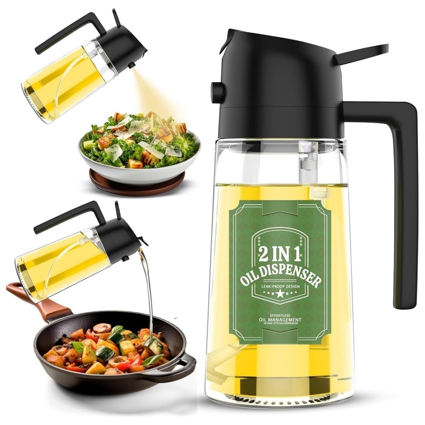 E-COSMOS Olive Oil Dispenser Bottle for Kitchen - 2 in 1 Oil Dispenser and Oil Sprayer for Cooking, Air Fryer, Salad, 500ml Olive Oil Sprayer (Multicolor)