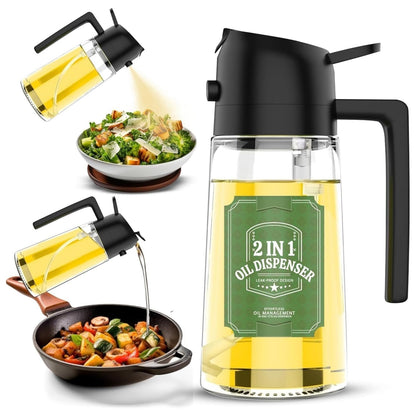 E-COSMOS Olive Oil Dispenser Bottle for Kitchen - 2 in 1 Oil Dispenser and Oil Sprayer for Cooking, Air Fryer, Salad, 500ml Olive Oil Sprayer (Multicolor)
