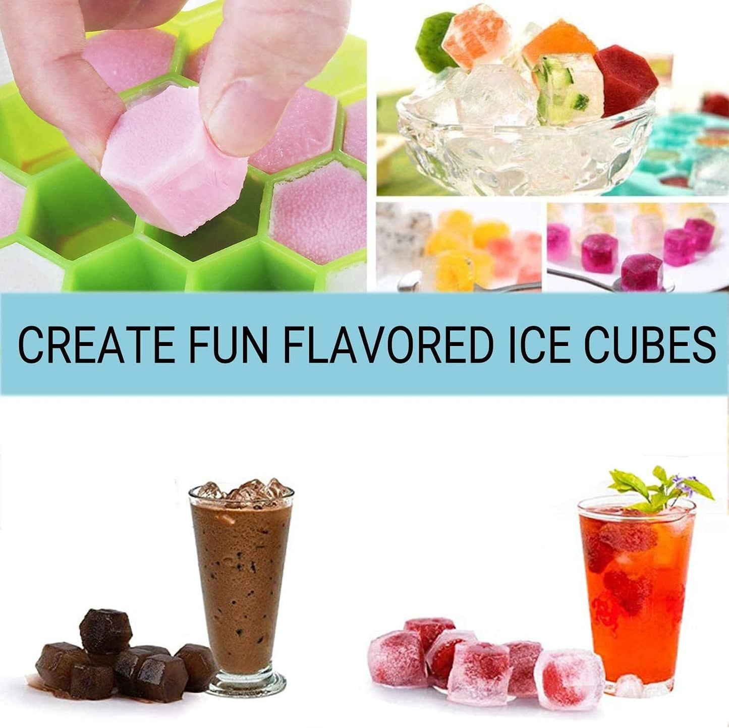 E-COSMOS Ice Cube Tray Silicone for Freezer Honeycomb 37 Cavity Ice Cube Mould Flexible Tray for Freezer, Chocolate Cake Maker, Ice Trays for Chilled Drinks, Reusable (Multi Color)