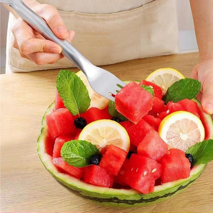 E-COSMOS 2 Pack Watermelon Fork Cutter Slicer Tool, 2-in-1 Stainless Steel Fruit Cutter Melon Slicer Cutter Tool, Watermelon Cutting Tool for Home Party Camping Kitchen Gadget (Pack of 2)