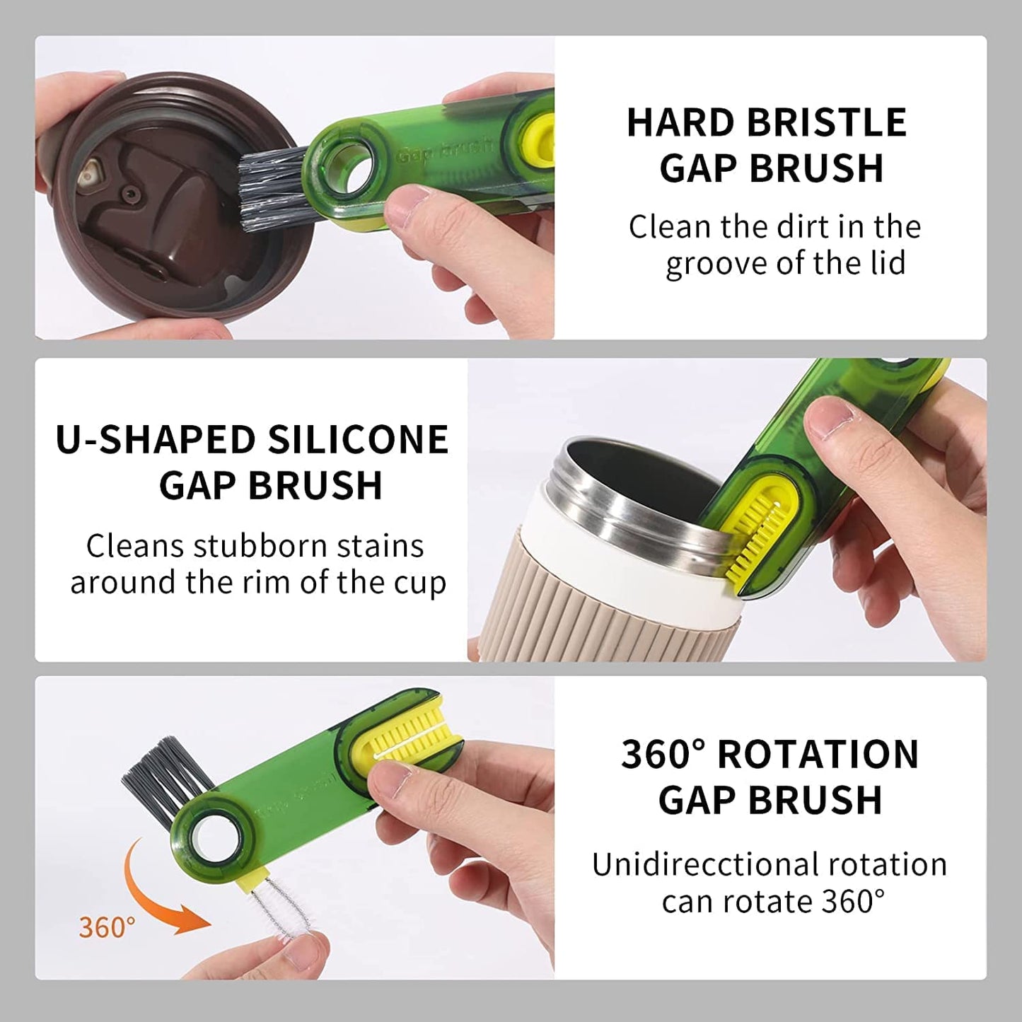 E-COSMOS 3 in 1 Cup Lid Gap Cleaning Brush Set, Multifunctional Insulation Bottle Cleaning Tools, Mutipurpose Tiny Silicone Cup Holder Cleaner, Home Kitchen Cleaning Kitchen Tools (1PC,Multicolor)
