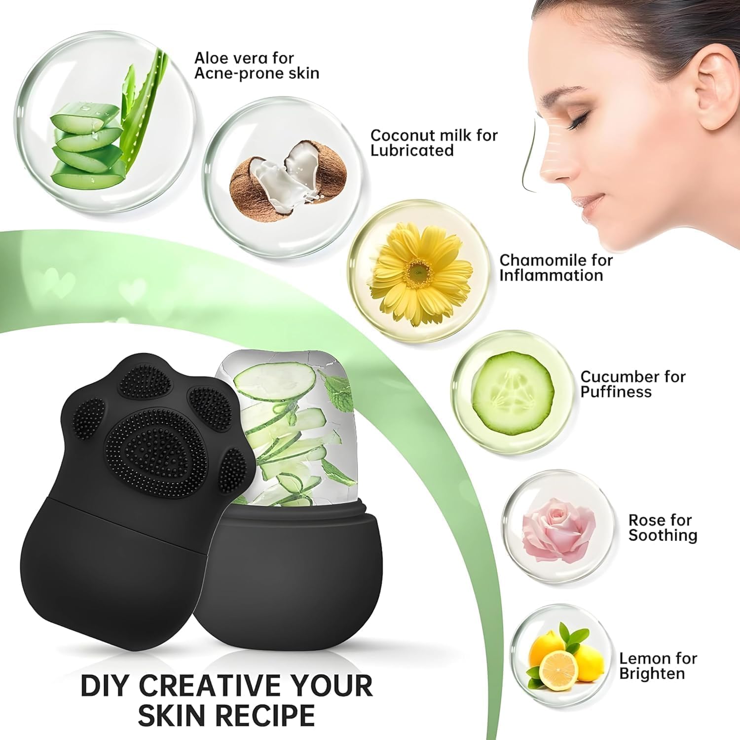 E-COSMOS Ice Roller with Scrubber for Face, Eyes and Neck, Reusable Facial Treatment to Brighten Skin, Tighten, Tone and De-Puff Eye Area (Black)