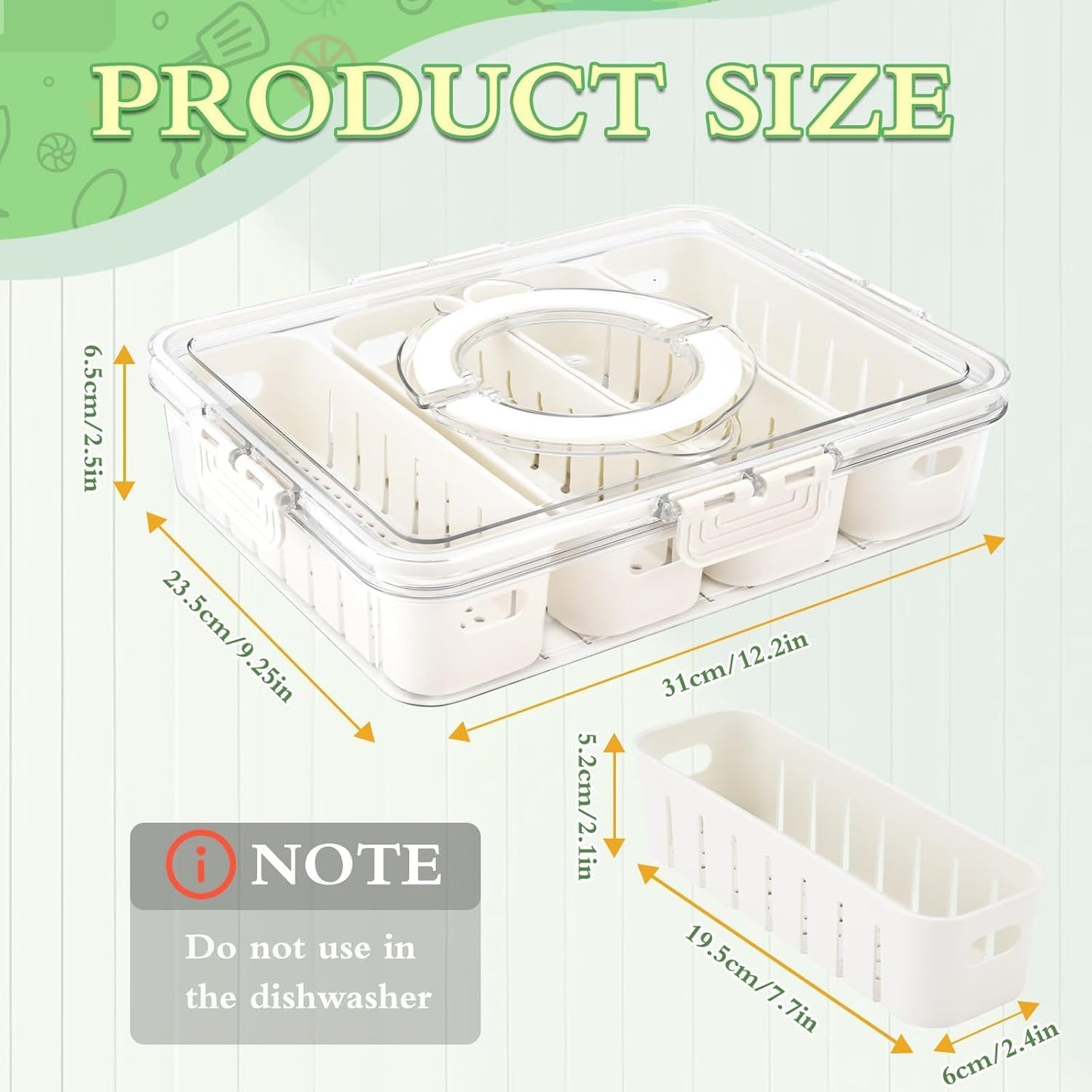 E-COSMOS Ultimate Divided Fridge Storage Solution: 4 Compartment Vegetable Tray with Handle & Lid Fridge Storage Containers,Fridge Organizer with Removable 4 Compartment (Pack Of 1)