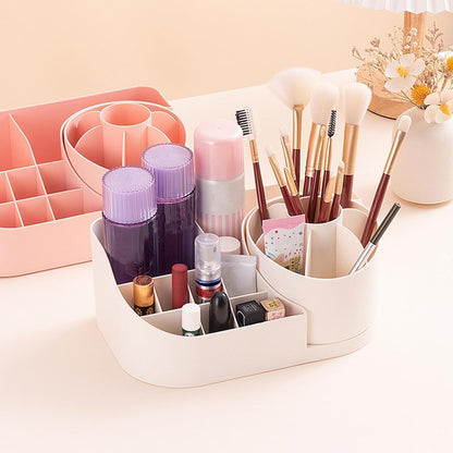 E-COSMOS 360 Degree Rotating Desk Makeup Brush Organizers and Pencil Pen Organizers for Desk Desktop Storage Stationery Supplies Cute Pencil Cup Pot for Office School Home (Peach).