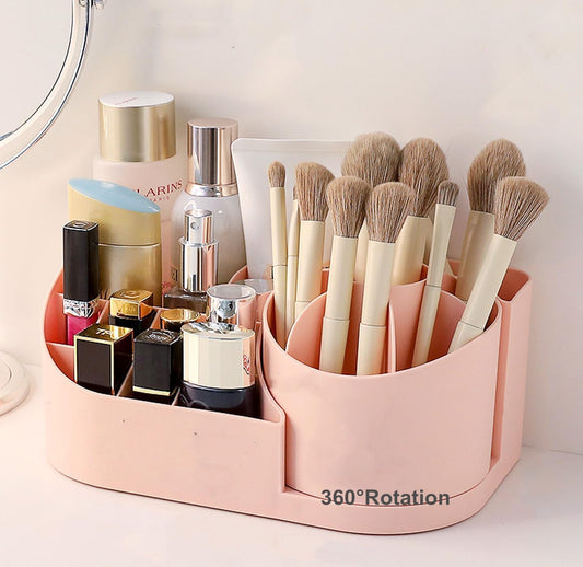 E-COSMOS 360 Degree Rotating Desk Makeup Brush Organizers and Pencil Pen Organizers for Desk Desktop Storage Stationery Supplies Cute Pencil Cup Pot for Office School Home (Peach).