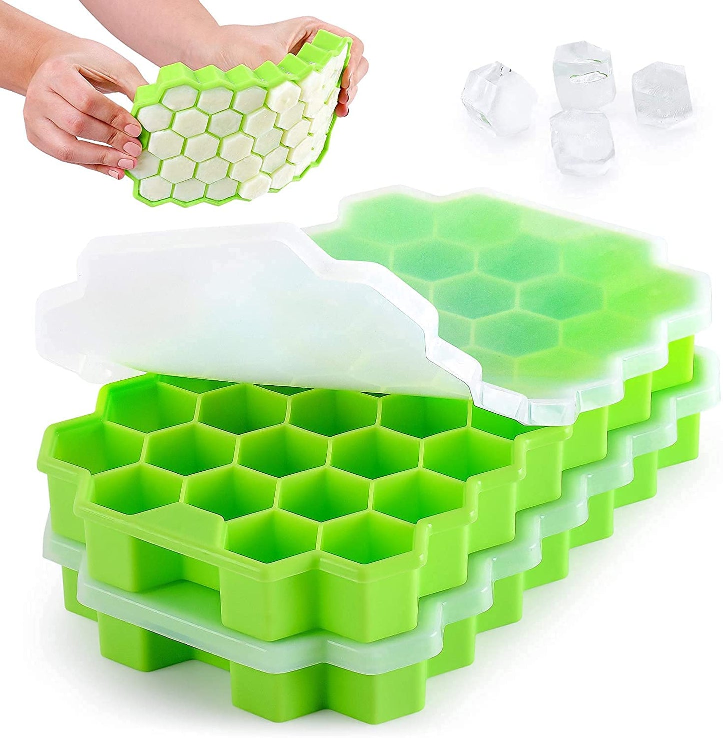 E-COSMOS Ice Cube Tray Silicone for Freezer Honeycomb 37 Cavity Ice Cube Mould Flexible Tray for Freezer, Chocolate Cake Maker, Ice Trays for Chilled Drinks, Reusable (Multi Color)