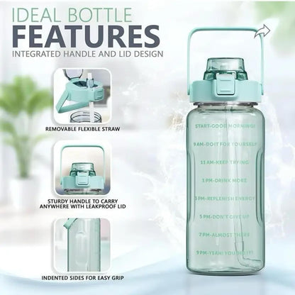 E-COSMOS 2L Capacity Belt Straw Transparent Motivational Water Bottle