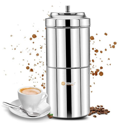E-COSMOS Durable Stainless Steel Coffee Decoction Maker - 200ml Capacity for Making 2-4 Cups of Traditional Filter Coffee (Pack of 1, Steel)