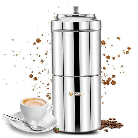 E-COSMOS Durable Stainless Steel Coffee Decoction Maker - 200ml Capacity for Making 2-4 Cups of Traditional Filter Coffee (Pack of 1, Steel)