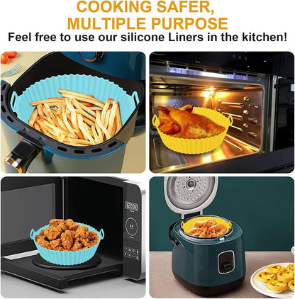 E-COSMOS Nonstick Round Silicone Air Fryer Liners - Reusable Baking Tray with Ear Handles, 8 Inch Multicolor, Perfect for Easy Cooking & Cleanup - Multicolor (8 inch, Pack of 2)