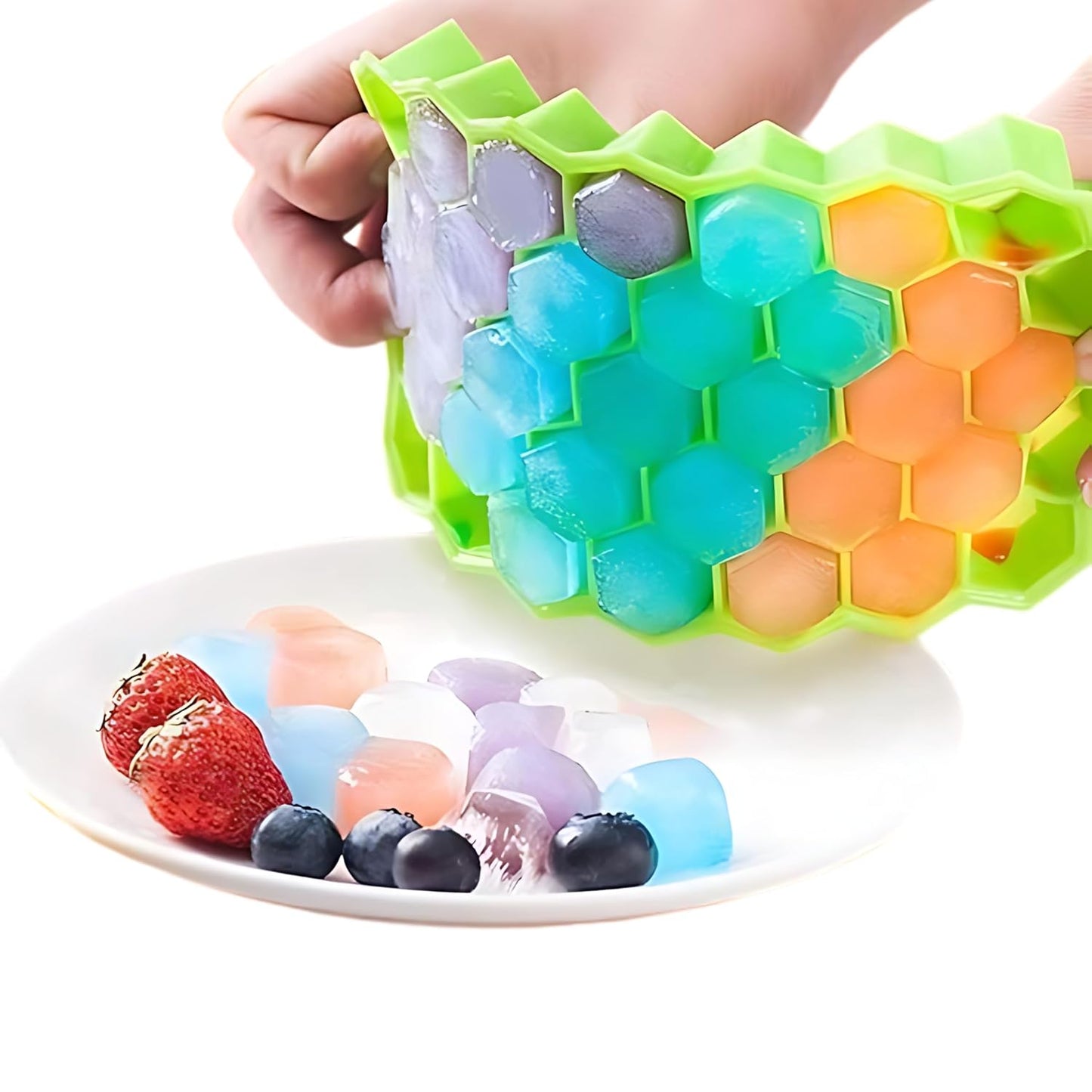 E-COSMOS Ice Cube Tray Silicone for Freezer Honeycomb 37 Cavity Ice Cube Mould Flexible Tray for Freezer, Chocolate Cake Maker, Ice Trays for Chilled Drinks, Reusable (Multi Color)