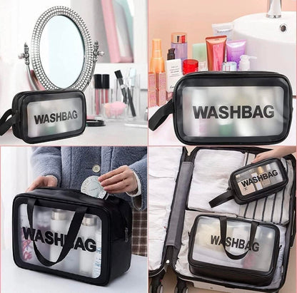 E-COSMOS Clear Makeup Pouch Set, Cosmetic Organizer Bag for Women and Girls, Waterproof Storage Kit (Set of 3)