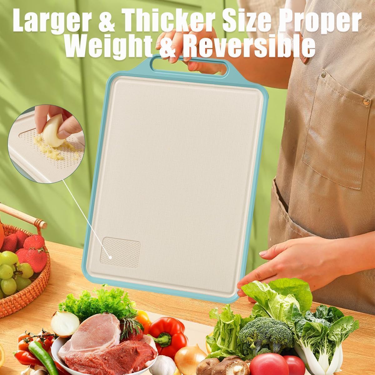 E-COSMOS® Reversible 2-in-1 Chopping Board, 304 Stainless Steel & Wheat Straw Double-Sided Cutting Board for Kitchen, Heavy Duty Extra Large 39x30 cm, Ideal for Meat, Vegetables & Fruit