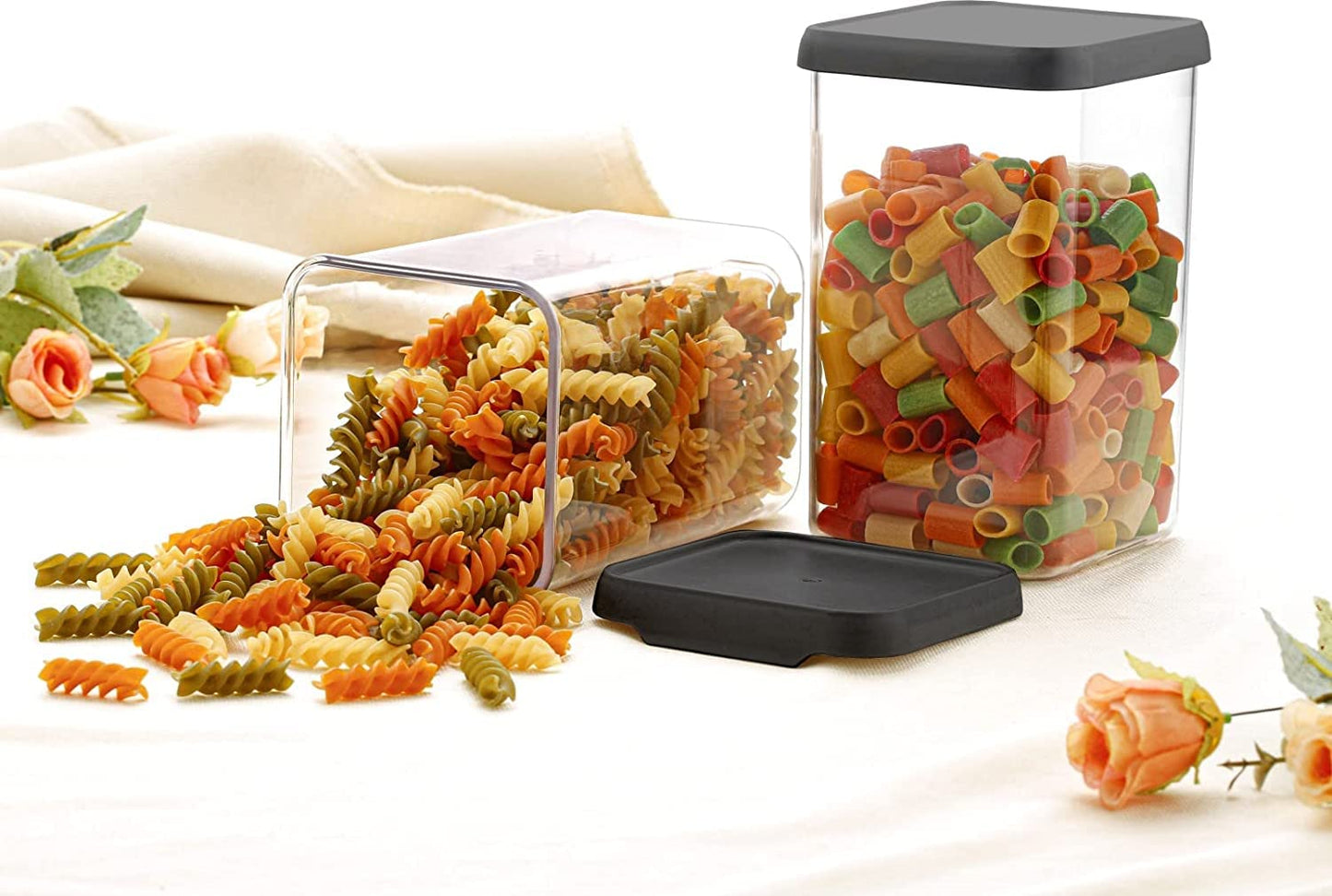E-COSMOS Plastic Square Container Set for Kitchen Storage - 1100ml Containers | Unbreakable | Container & Container Set (Pack Of 6)