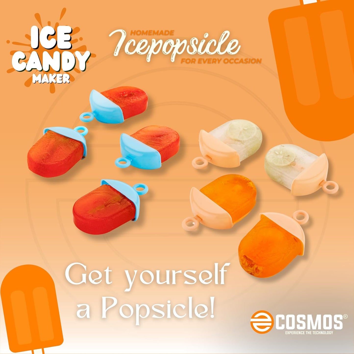 E-COSMOS Set of 6 Plastic 100% Food Grade Ice Lolly Mould - Multicolour