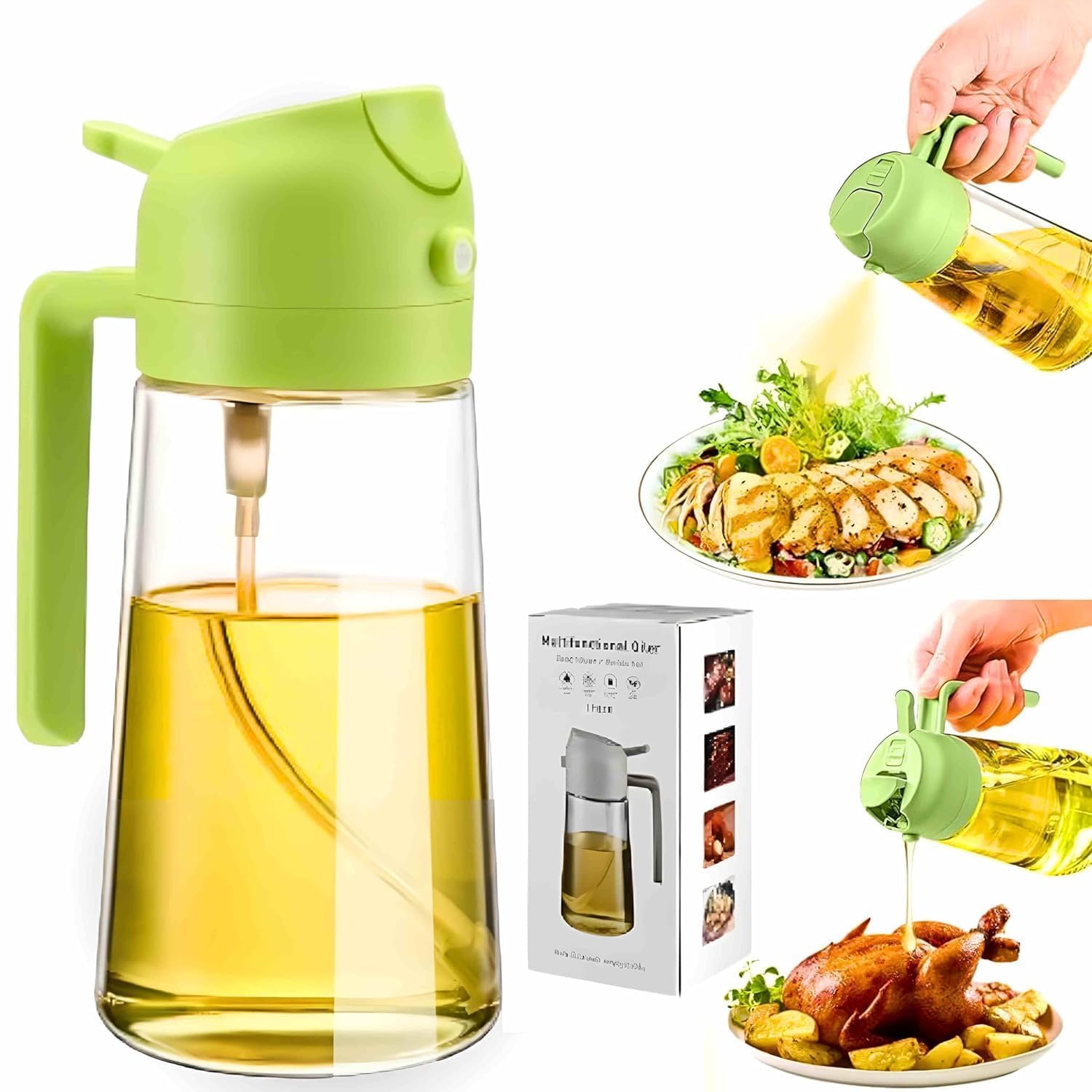 E-COSMOS Olive Oil Dispenser Bottle for Kitchen - 2 in 1 Oil Dispenser and Oil Sprayer for Cooking, Air Fryer, Salad, 500ml Olive Oil Sprayer (Multicolor)